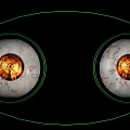 Human Eyes With Green Outline And Orange Pupil Texture On Black Background