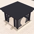 Black Chinese Pavilion With Intricate Carved Columns Flat Roof And Stone Steps