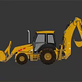 Yellow Backhoe Loader Excavator With Front Bucket Large Tires And Reflective Surface 3d model