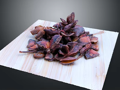 Natural Dried Brown Plant Pods Arranged On Wooden Cutting Board 3d model