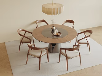 Song Style New Chinese Style Round Dining Table and Chair Restaurant Chandelier 3d model
