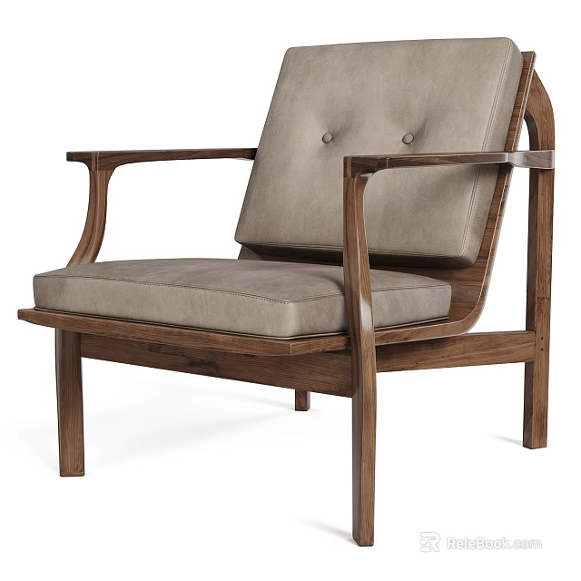 Stylish Accent Chair with Wooden Frame Beige Cushion and Tufted Backrest Design 3d model 