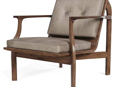 Stylish Accent Chair with Wooden Frame Beige Cushion and Tufted Backrest Design 3d model