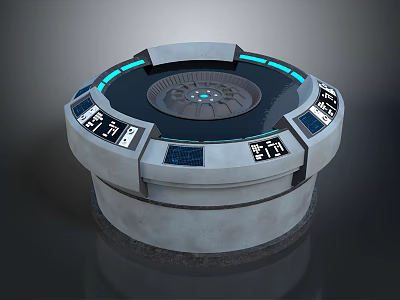 Futuristic Circular Control Panel With Blue LED Lights And Digital Displays 3d model
