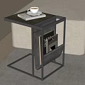 Modern Side Table with Black Metal Frame Coffee Cup Tray on Tabletop and Magazines Shelf