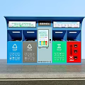 Public Trash Sorting Station With Color Coded Compartments For Waste Recycling