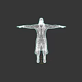 Game and Movie Character Male with Dark Long Coat Arms Outstretched Gray Background
