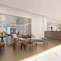 Modern Home Furnishing Store Interior With Marble Counter Door Panel Displays And Brand Signage