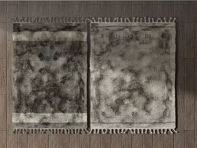 Square Rugs With Fringed Edges Neutral Gray Beige Textured Design On Wooden Floor 3d model