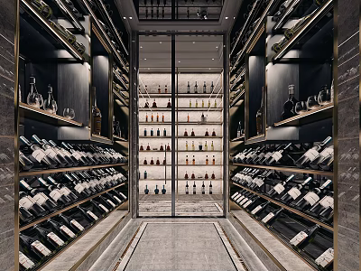 Luxury Modern Wine Cellar Interior With Rows Of Wine Bottles Metal Racks And Ambient Lighting 3d model