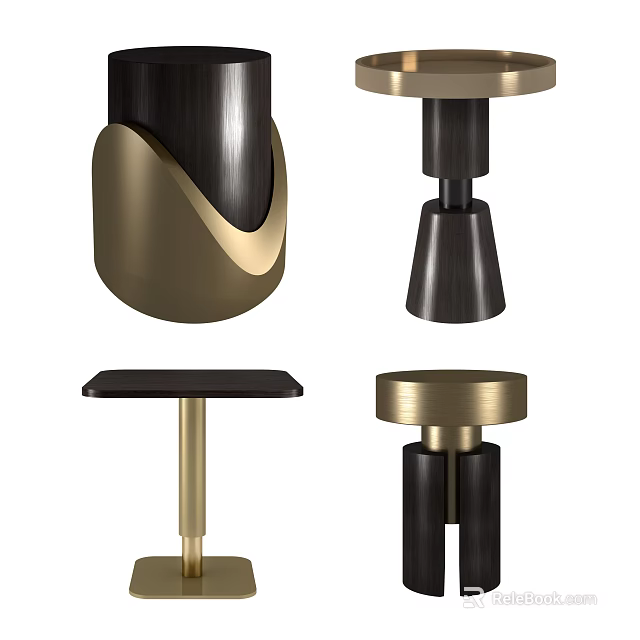 Modern Round Accent Tables With Dark Wood And Gold Metal Design Elements 3d model 