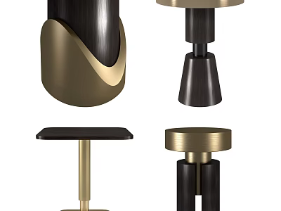 Modern Round Accent Tables With Dark Wood And Gold Metal Design Elements 3d model