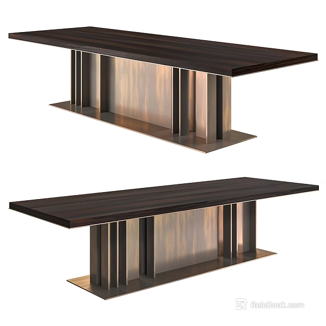 Modern Wooden Tables With Dark Brown Top And Brass Metal Legs Contemporary Design Two Piece Set 3d model 