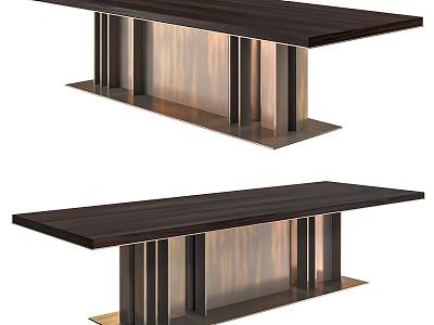 Modern Wooden Tables With Dark Brown Top And Brass Metal Legs Contemporary Design Two Piece Set 3d model