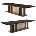 Modern Wooden Tables With Dark Brown Top And Brass Metal Legs Contemporary Design Two Piece Set