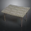 Sturdy Textured Table With Striped Surface And Metal Folding Legs