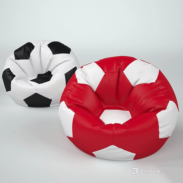 Soccer Ball Shaped Sofa Stools In Black White And Red White Color Styles 3d model 
