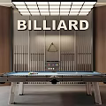 Modern Billiard Room Interior With Glass Table Cues And Overhead Lighting