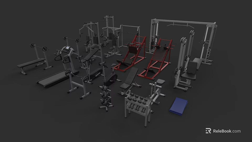 Professional Fitness Equipment Set Including Multifunctional Machines Dumbbell Racks And Benches 3d model 