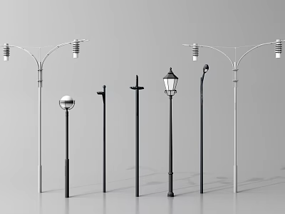 Various Outdoor Lights Designs Including Street Lamps Garden Poles Curved Straight And Classic Modern Styles 3d model