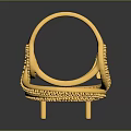 Golden Stacked Rings With Decorative Patterns And Gemstones On Black Display Stand With Reflection