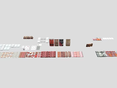 Assorted Food Packages With Various Colors And Different Shapes Neatly Arranged Display Collection 3d model
