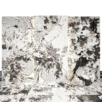 Circular Decorative Components with Irregular Black Patterns on Abstract Textured Background 3d model