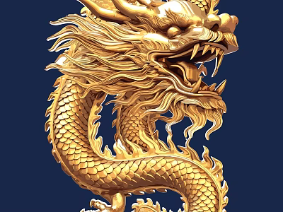 Golden Dragon Sculpture With Intricate Carving And Detailed Scales Design 3d model
