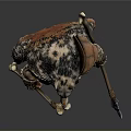 Muscular Man in Wolf Head Headdress and Leather Outfit with Bone Decorations Holding Spear