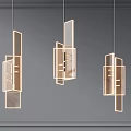 Three Modern Geometric Chandeliers With Rectangular Frames Hanging Against Gray Background 3d model