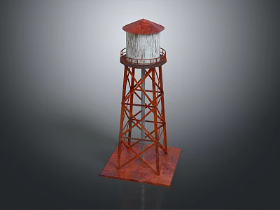 Red Metal Lighthouse Tower With Open Framework And Square Base 3d model