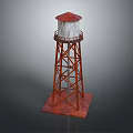 Red Metal Lighthouse Tower With Open Framework And Square Base 3d model