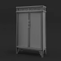 Chinese Traditional Wooden Cabinet Featuring Carved Top Double Doors And Wooden Legs