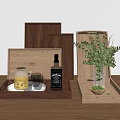 Practical Wooden Trays in Various Styles with Wine Glasses Bottle Plant and Small Fruits for Home Use