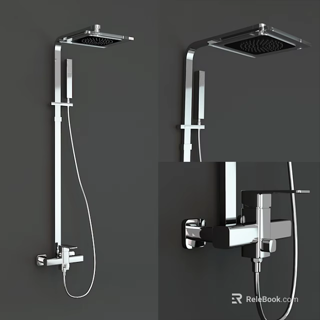 Modern Chrome Wall Mounted Shower System With Rainfall Head And Handheld Sprayer 3d model 