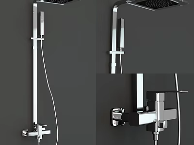 Modern Chrome Wall Mounted Shower System With Rainfall Head And Handheld Sprayer 3d model