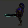 Fantasy Game Movie Character With Detailed Armored Suit Sword Shield And Blue Cloak