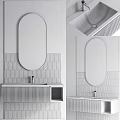 Modern Washbasin Vanity Design Green And White With Oval Illuminated Mirror Tile Backsplash And Cabinet
