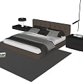 Modern Double Bed With Tufted Headboard Gray White Bedding Nightstands And Gray Rug 3d model