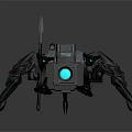 Black Robotic Computer Device With Multiple Mechanical Legs And Green Glowing Lens 3d model