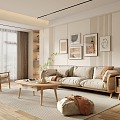 Nordic Cream Style Living Room Sofa Coffee Table Combination Fabric Sofa Casual Chair 3d model