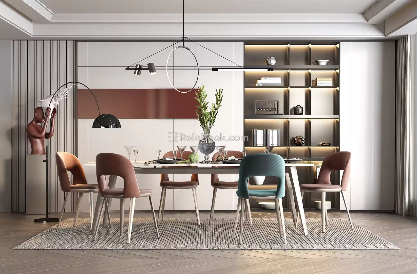 Modern dining table and chair combination 3d model