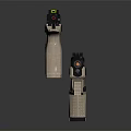 Two Beige Black Tactical Pistols With Grip Texture Rail System Sights On Dark Background