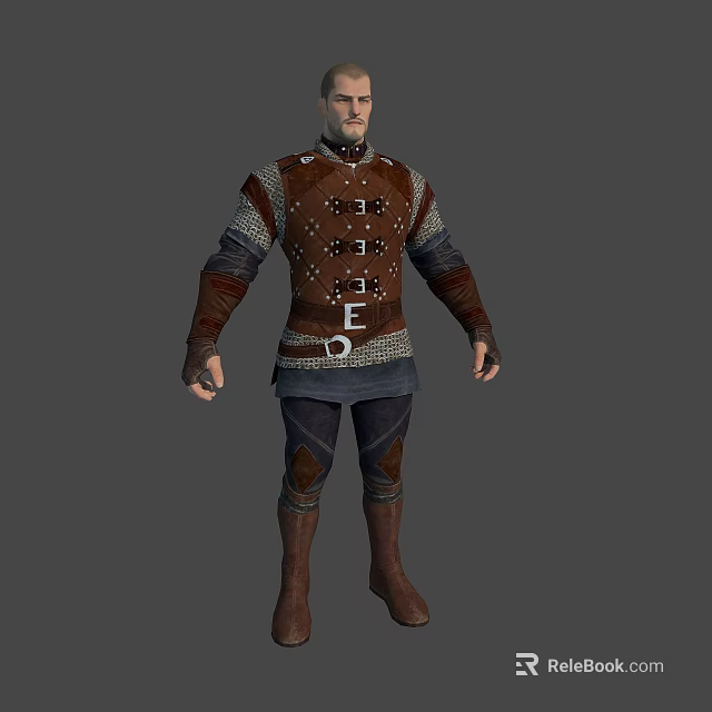 Medieval Male Character In Leather Armor With Metal Buckles And Historical Attire 3d model 