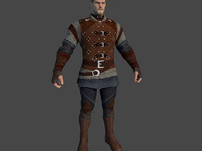 Medieval Male Character In Leather Armor With Metal Buckles And Historical Attire 3d model