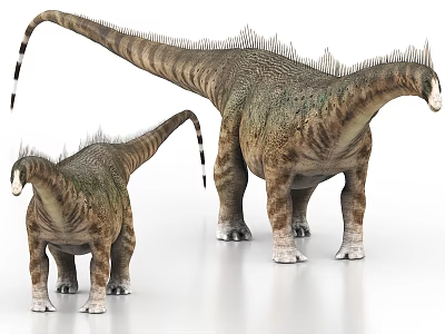 Two Sauropod Dinosaurs With Long Necks Spiked Backs And Striped Bodies 3d model