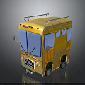 Yellow School Bus With Roof Rack Front Logo And Green Wheels