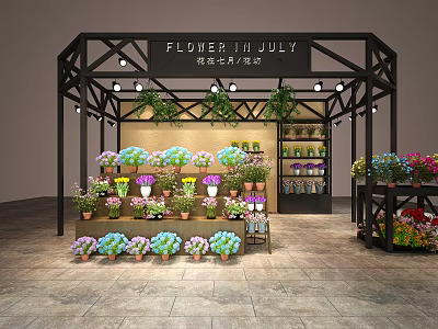 Flower In July Flower Stand Display With Various Colored Potted Plants And Lighting 3d model