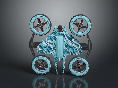 JIMU Mobile Robot With Four Blue Propeller Wheels And Blue White Patterned Body Design 3d model