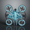 JIMU Mobile Robot With Four Blue Propeller Wheels And Blue White Patterned Body Design 3d model